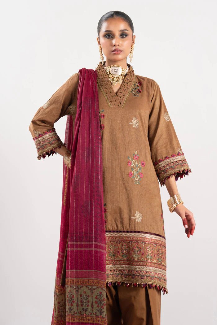 Alkaram | Festive Collection | FC - W - 14D - 23 - 3 - Brown - Pakistani Clothes - Hoorain Designer Wear