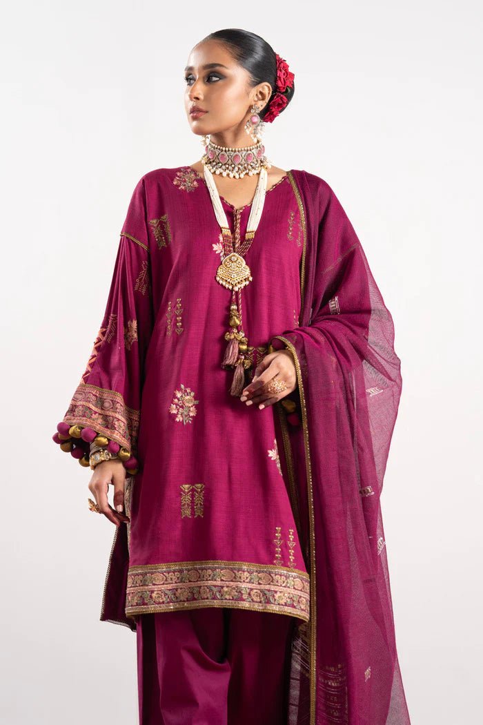 Alkaram | Festive Collection | FC - W - 16E - 23 - 3 - Dark Pink - Pakistani Clothes - Hoorain Designer Wear