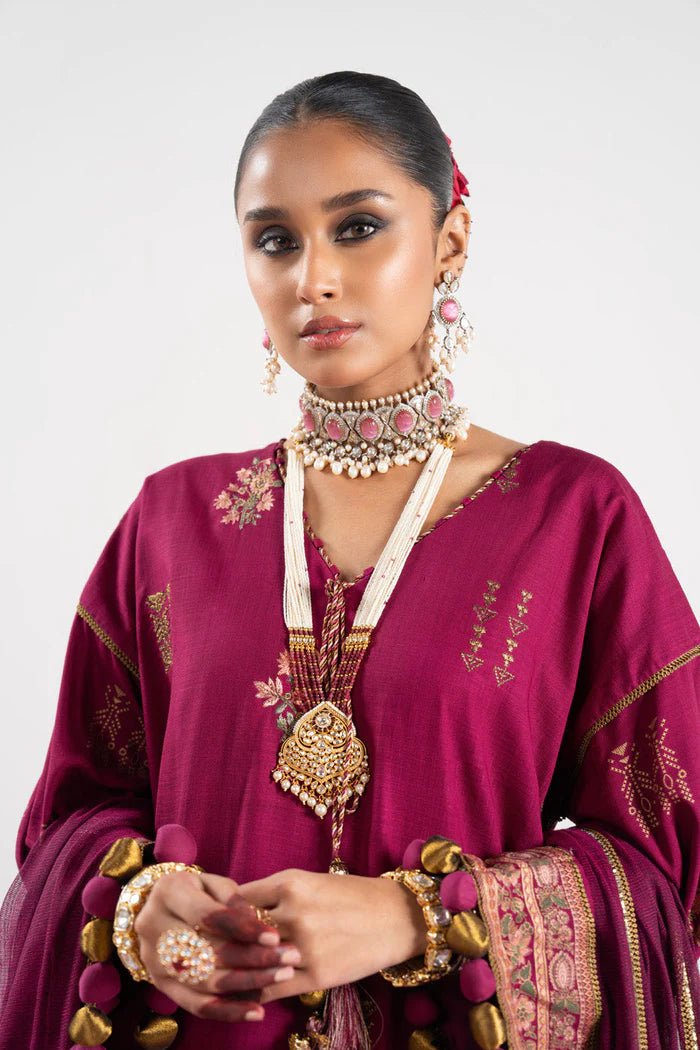 Alkaram | Festive Collection | FC - W - 16E - 23 - 3 - Dark Pink - Pakistani Clothes - Hoorain Designer Wear