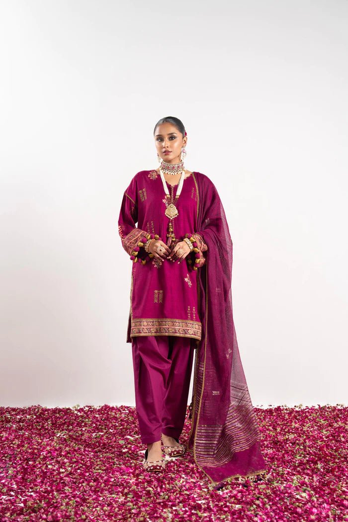 Alkaram | Festive Collection | FC - W - 16E - 23 - 3 - Dark Pink - Pakistani Clothes - Hoorain Designer Wear