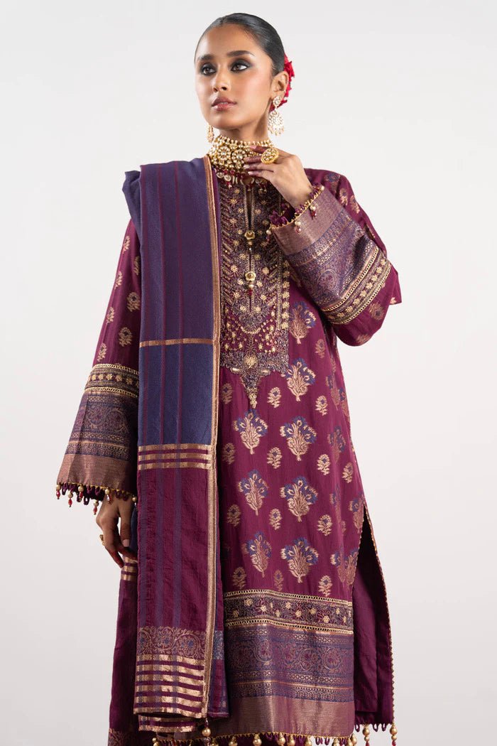 Alkaram | Festive Collection | FC - W - 1A - 23 - 3 - Plum - Pakistani Clothes - Hoorain Designer Wear