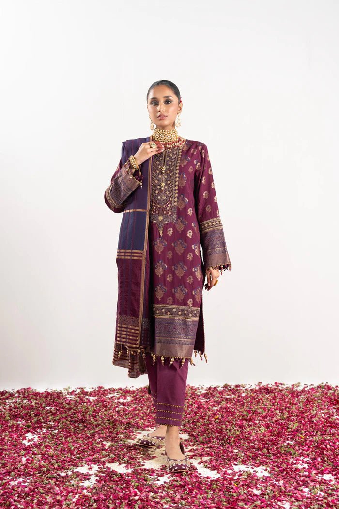 Alkaram | Festive Collection | FC - W - 1A - 23 - 3 - Plum - Pakistani Clothes - Hoorain Designer Wear