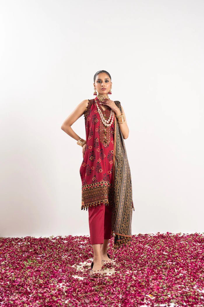 Alkaram | Festive Collection | FC - W - 20G - 23 - 3 - Ruby Red - Pakistani Clothes - Hoorain Designer Wear