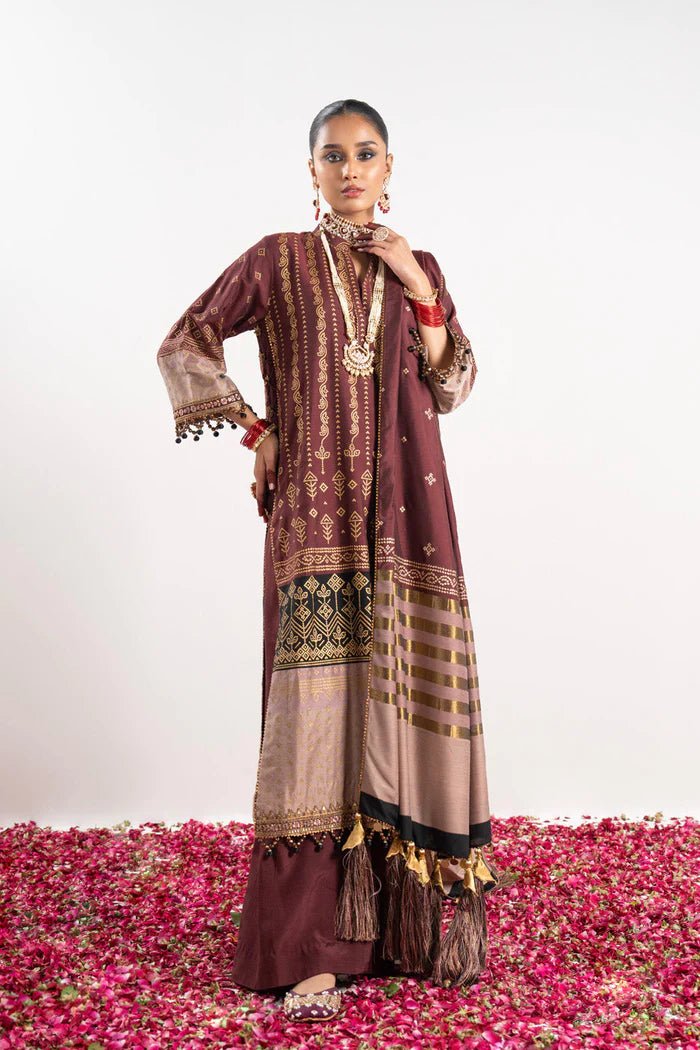 Alkaram | Festive Collection | FC - W - 24I - 23 - 3 - Maroon Red - Pakistani Clothes - Hoorain Designer Wear