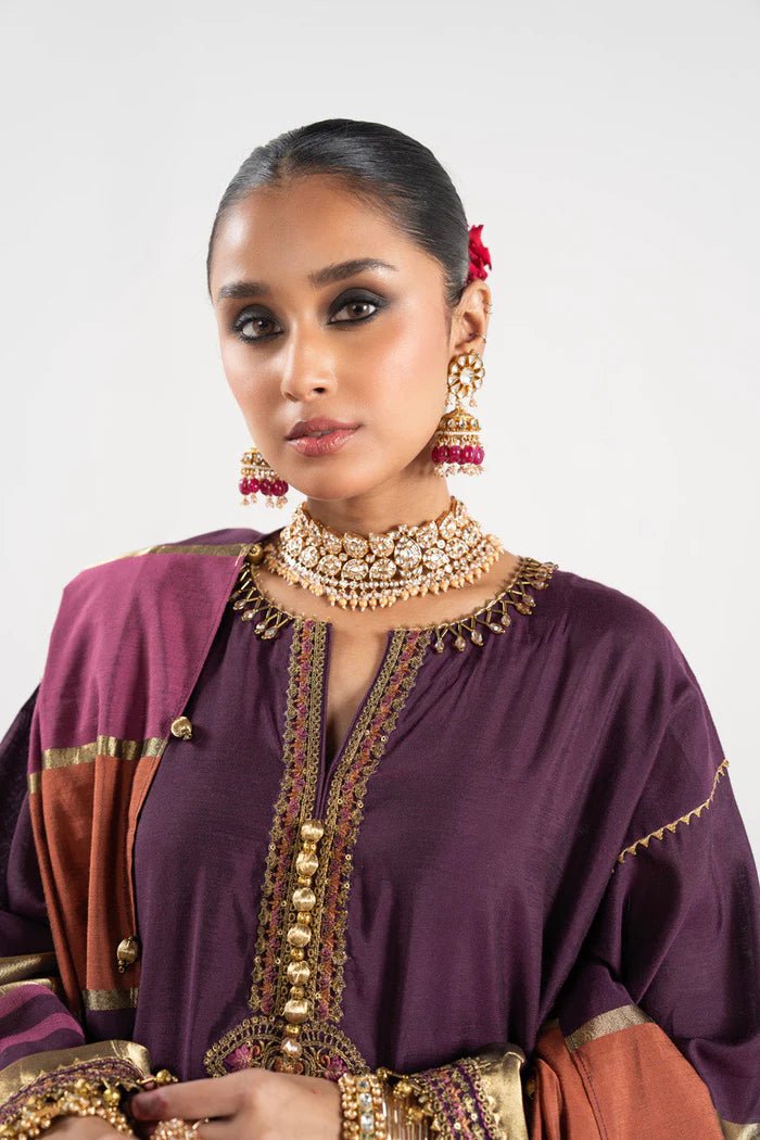 Alkaram | Festive Collection | FC - W - 25I - 23 - 3 - Plum - Pakistani Clothes - Hoorain Designer Wear