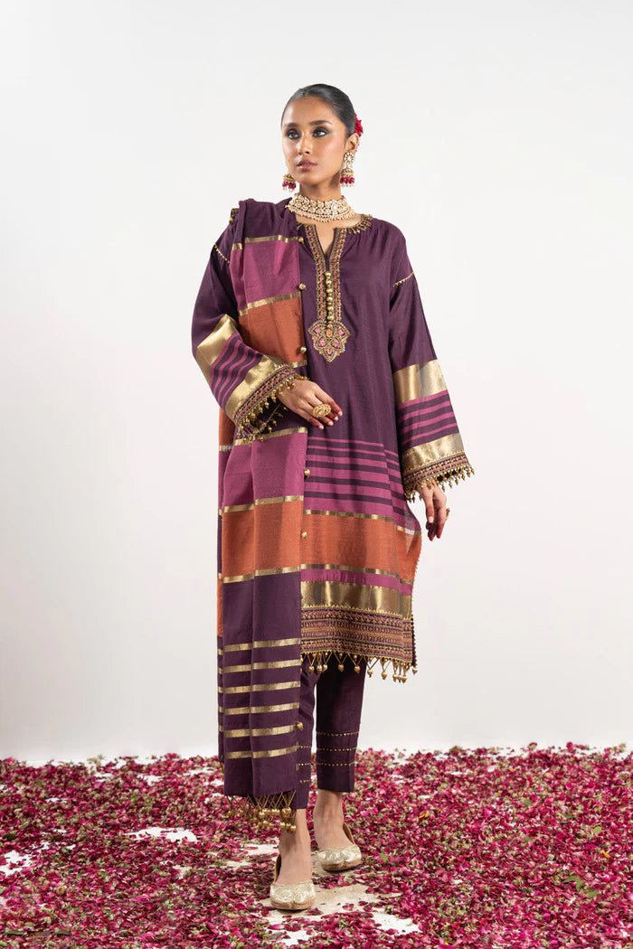 Alkaram | Festive Collection | FC - W - 25I - 23 - 3 - Plum - Pakistani Clothes - Hoorain Designer Wear