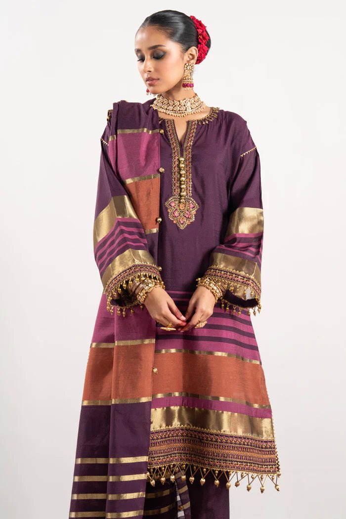 Alkaram | Festive Collection | FC - W - 25I - 23 - 3 - Plum - Pakistani Clothes - Hoorain Designer Wear