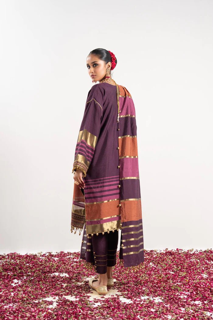 Alkaram | Festive Collection | FC - W - 25I - 23 - 3 - Plum - Pakistani Clothes - Hoorain Designer Wear