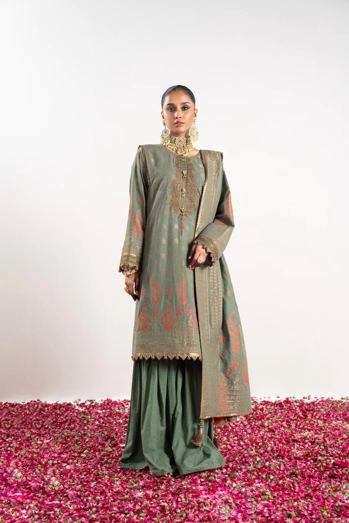 Alkaram | Festive Collection | FC - W - 5A - 23 - 3 - Sage - Pakistani Clothes - Hoorain Designer Wear