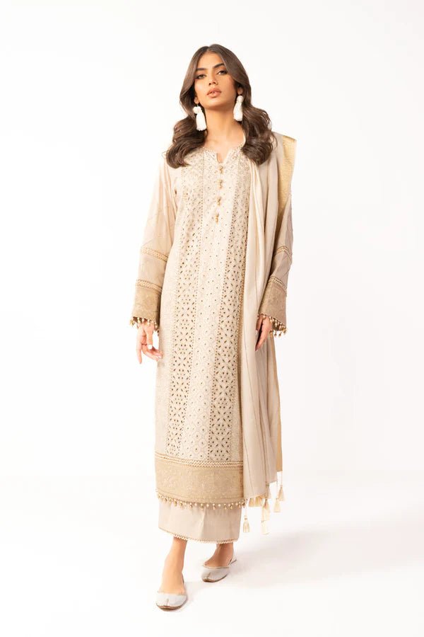 Alkaram | Shawl Collection | Cream - Pakistani Clothes - Hoorain Designer Wear