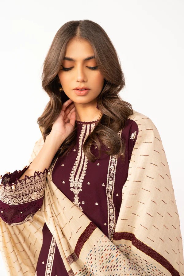 Alkaram | Shawl Collection | Maroon - Pakistani Clothes - Hoorain Designer Wear