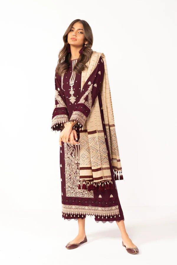 Alkaram | Shawl Collection | Maroon - Pakistani Clothes - Hoorain Designer Wear