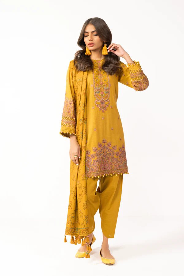 Alkaram | Shawl Collection | Mustard - Pakistani Clothes - Hoorain Designer Wear