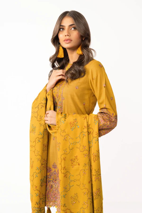 Alkaram | Shawl Collection | Mustard - Pakistani Clothes - Hoorain Designer Wear