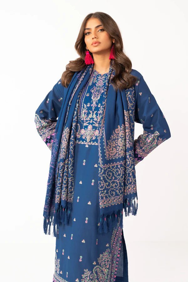 Alkaram | Shawl Collection | Navy - Pakistani Clothes - Hoorain Designer Wear