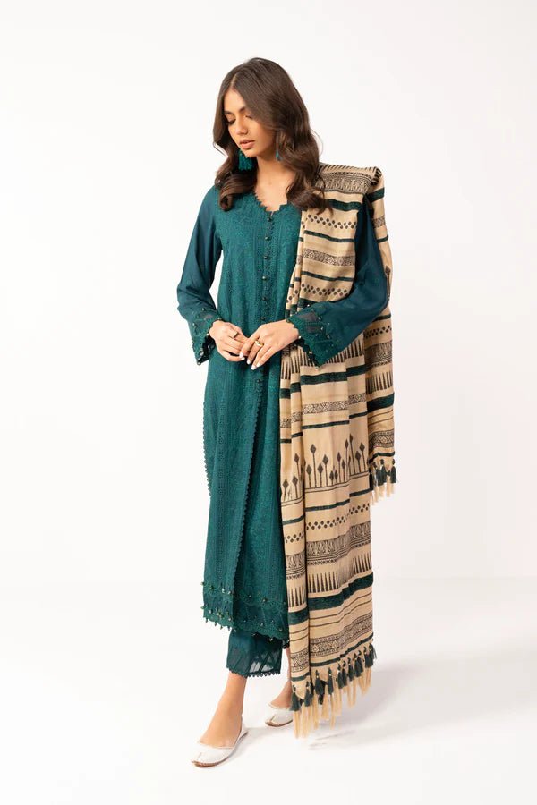 Alkaram | Shawl Collection | Teal Green - Pakistani Clothes - Hoorain Designer Wear