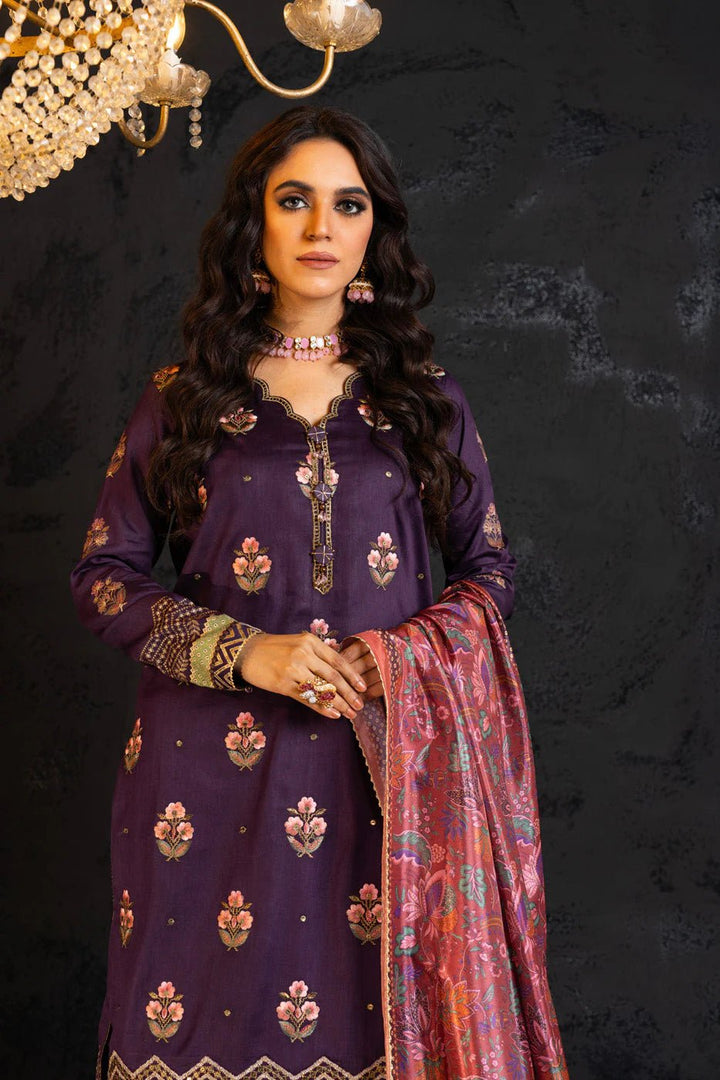 Alkaram | Spring Summer Festive 24 | Embroidered Cotton Satin Purple - Pakistani Clothes - Hoorain Designer Wear