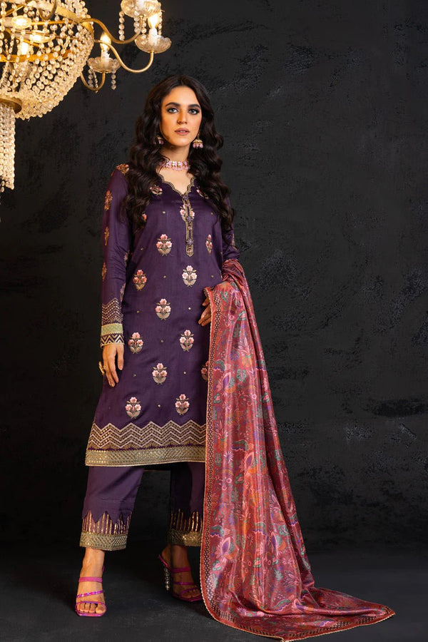 Alkaram | Spring Summer Festive 24 | Embroidered Cotton Satin Purple - Pakistani Clothes - Hoorain Designer Wear