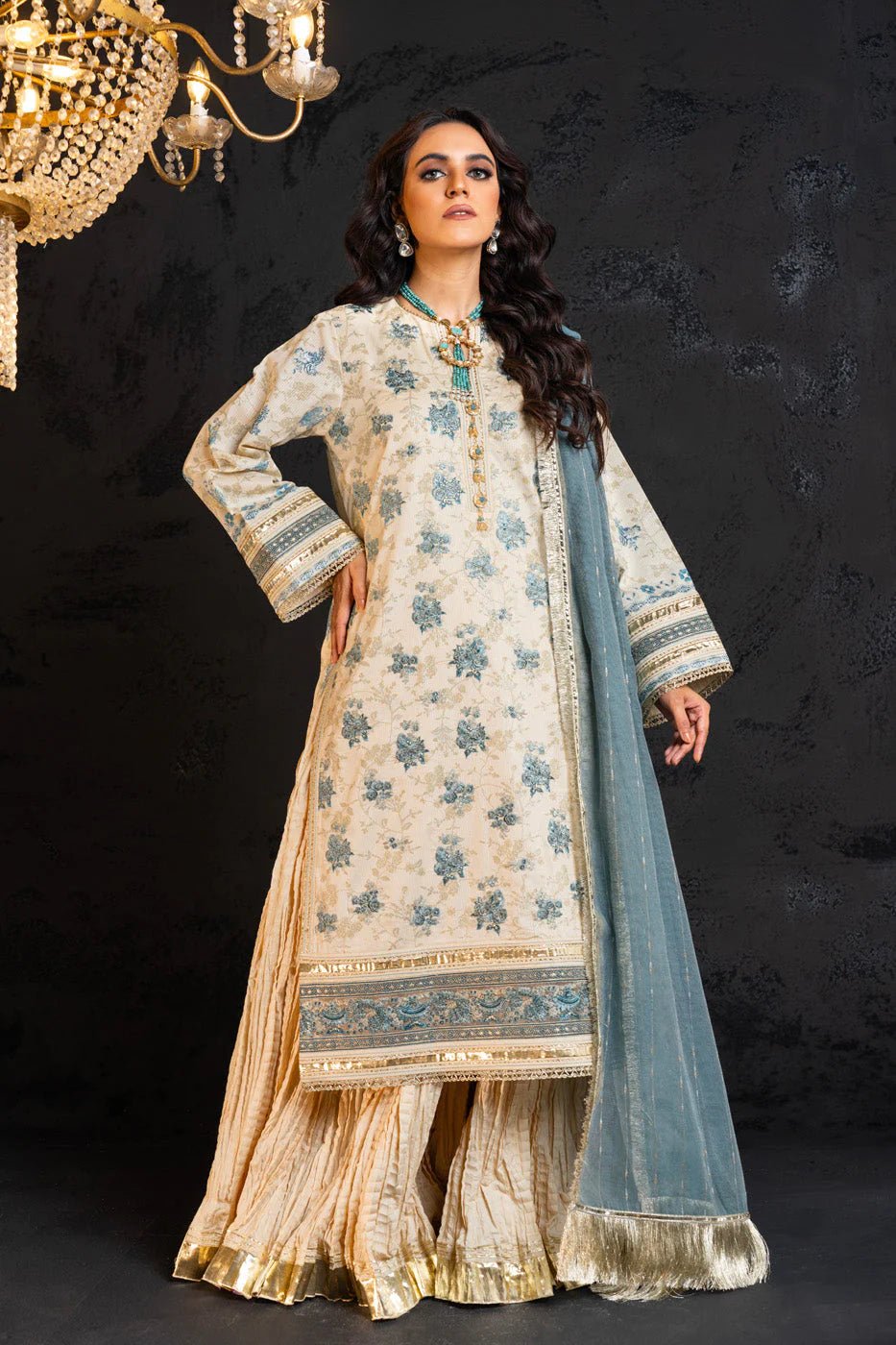 Alkaram | Spring Summer Festive 24 | Embroidered Dobby Cream - Pakistani Clothes - Hoorain Designer Wear