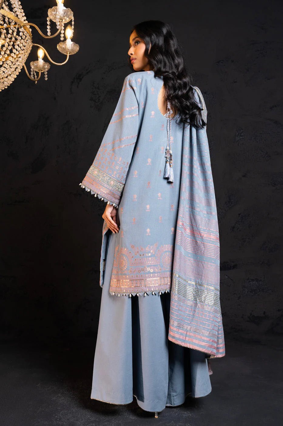 Alkaram | Spring Summer Festive 24 | Embroidered Jacquard Grey - Pakistani Clothes - Hoorain Designer Wear