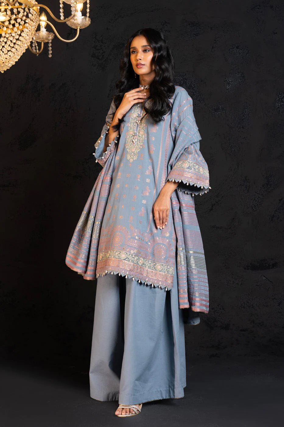 Alkaram | Spring Summer Festive 24 | Embroidered Jacquard Grey - Pakistani Clothes - Hoorain Designer Wear