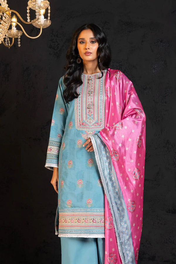 Alkaram | Spring Summer Festive 24 | Embroidered Jacquard Light Blue - Pakistani Clothes - Hoorain Designer Wear