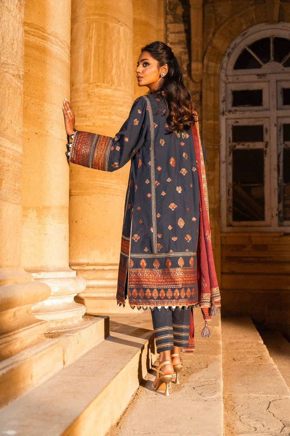 Alkaram | Spring Summer Festive 24 | Embroidered Jacquard Navy Blue - Pakistani Clothes - Hoorain Designer Wear