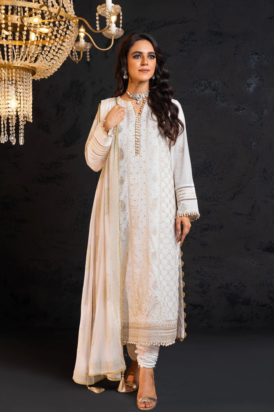 Alkaram | Spring Summer Festive 24 | Embroidered Lawn White - Pakistani Clothes - Hoorain Designer Wear