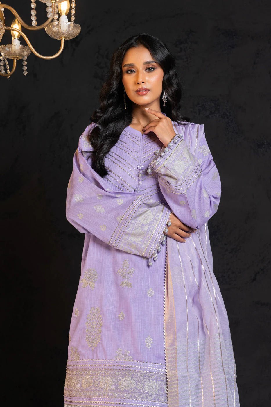 Alkaram | Spring Summer Festive 24 | Embroidered Two Way Slub Lavender - Pakistani Clothes - Hoorain Designer Wear