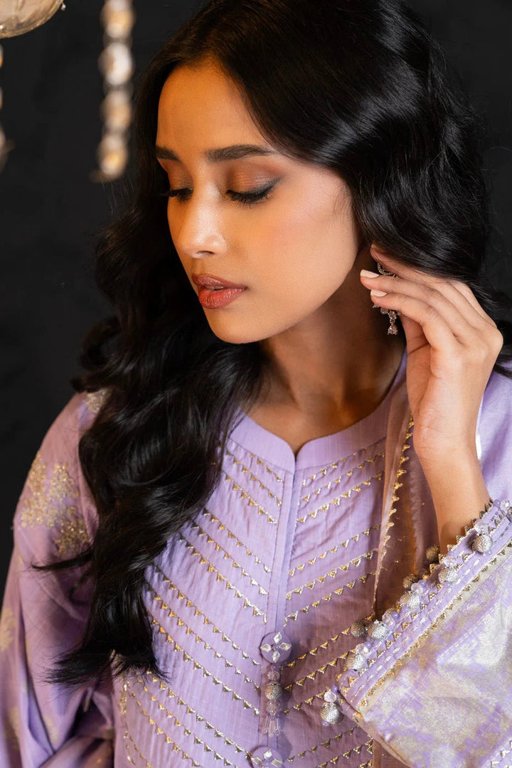 Alkaram | Spring Summer Festive 24 | Embroidered Two Way Slub Lavender - Pakistani Clothes - Hoorain Designer Wear