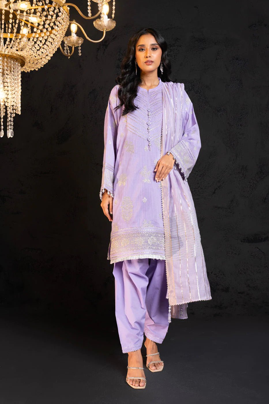 Alkaram | Spring Summer Festive 24 | Embroidered Two Way Slub Lavender - Pakistani Clothes - Hoorain Designer Wear