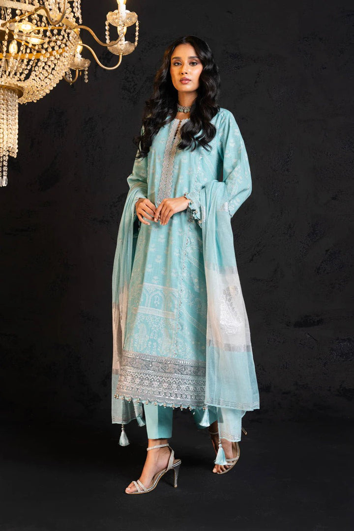 Alkaram | Spring Summer Festive 24 | Embroidered Two Way Slub Sky Blue - Pakistani Clothes - Hoorain Designer Wear