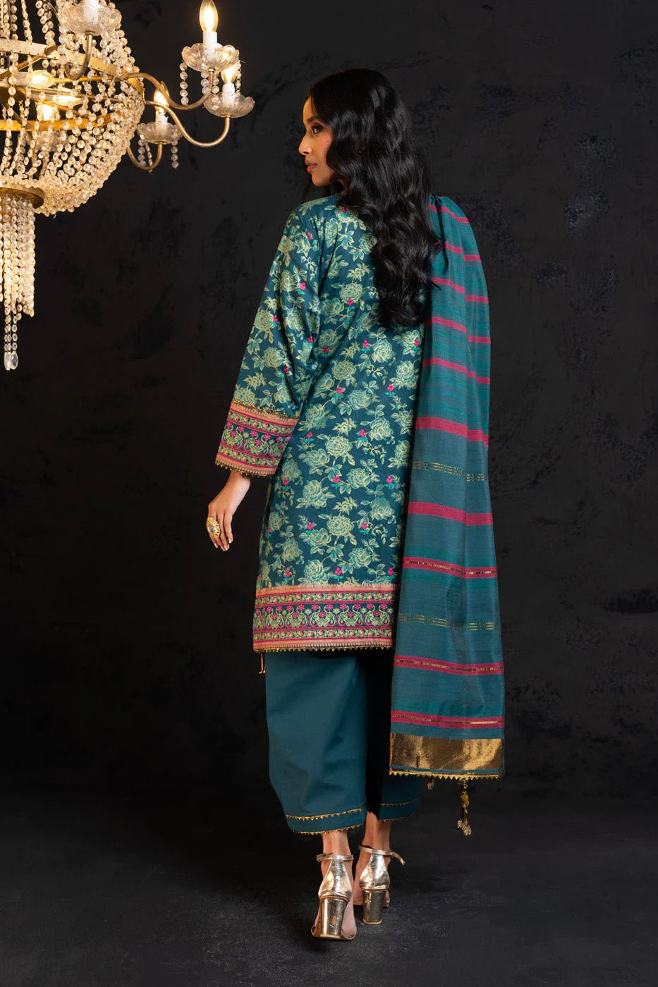 Alkaram | Spring Summer Festive 24 | Embroidered Two Way Slub Teal - Pakistani Clothes - Hoorain Designer Wear