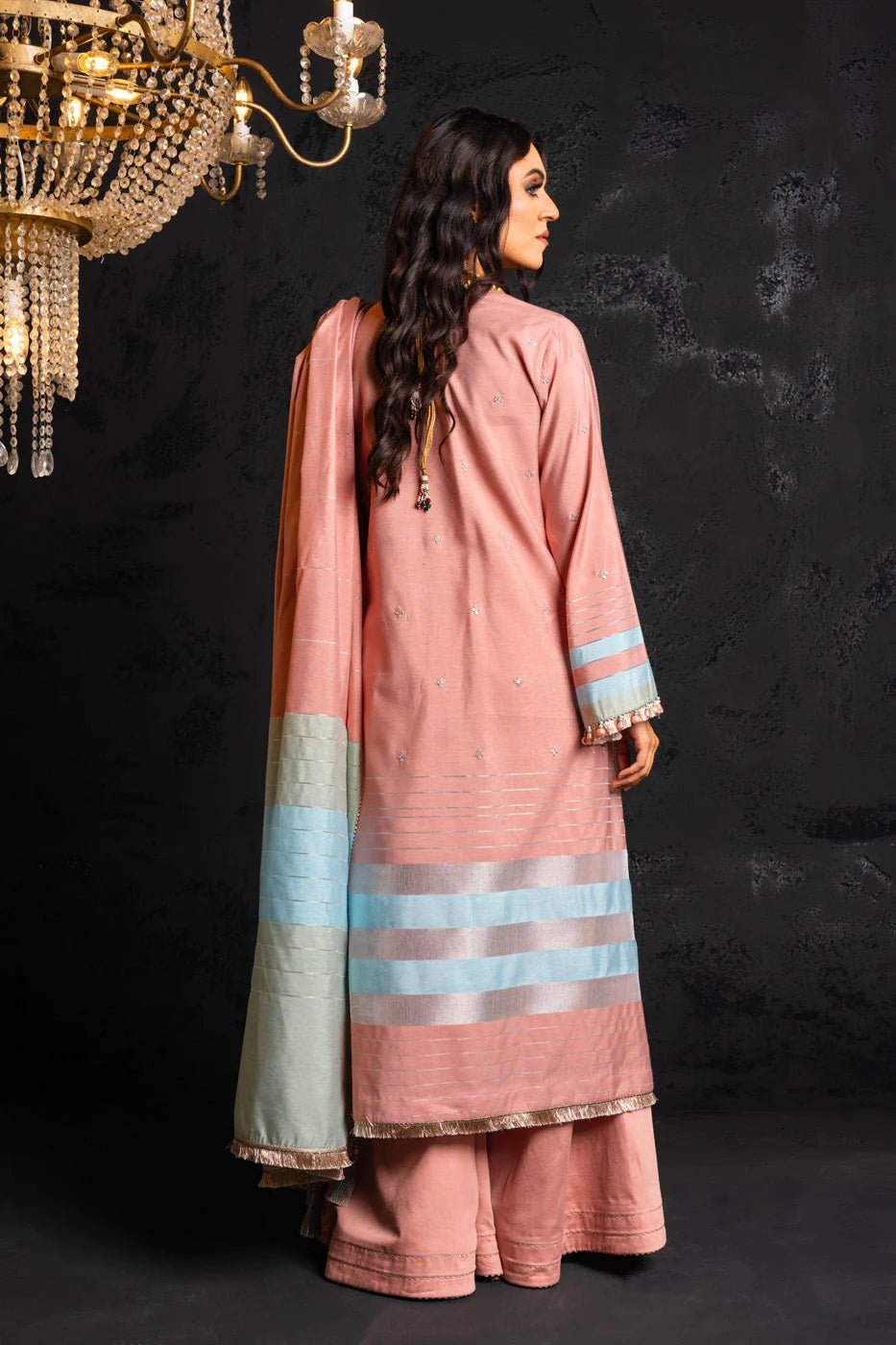 Alkaram | Spring Summer Festive 24 | Embroidered Yarn Dyed Salmon Pink - Pakistani Clothes - Hoorain Designer Wear