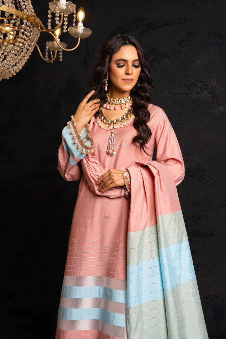 Alkaram | Spring Summer Festive 24 | Embroidered Yarn Dyed Salmon Pink - Pakistani Clothes - Hoorain Designer Wear