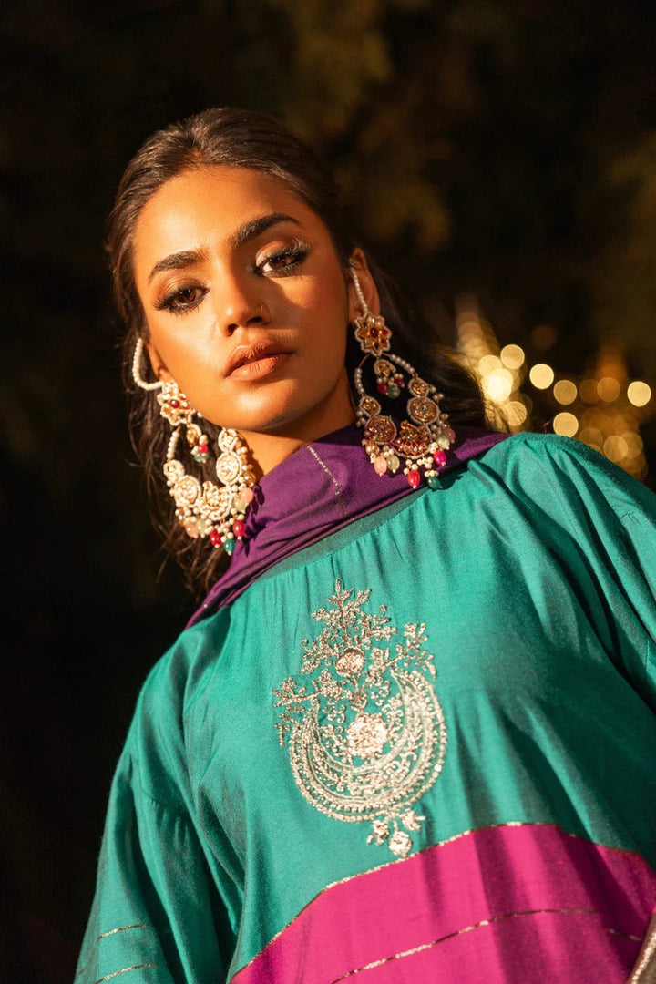 Alkaram | Spring Summer Festive 24 | Embroidered Yarn Dyed Teal - Pakistani Clothes - Hoorain Designer Wear