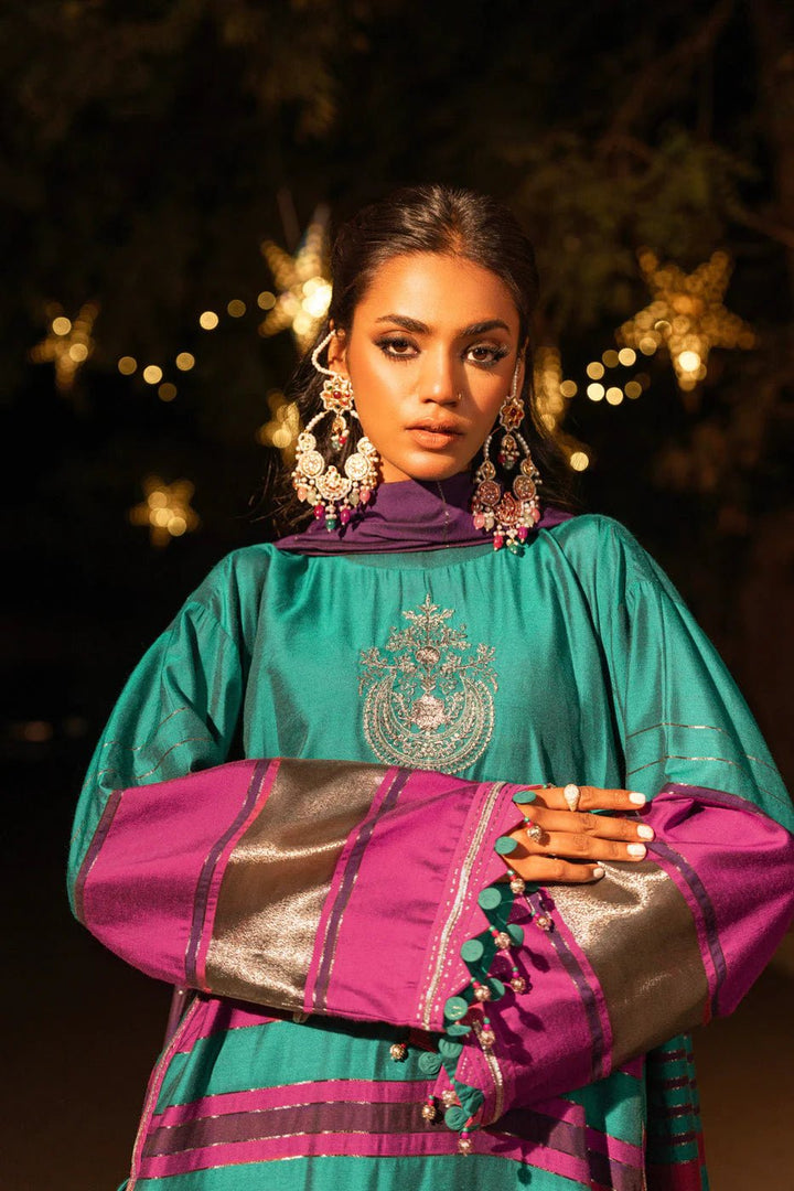 Alkaram | Spring Summer Festive 24 | Embroidered Yarn Dyed Teal - Pakistani Clothes - Hoorain Designer Wear