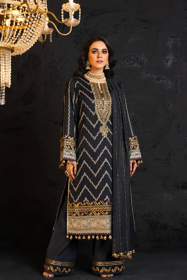 Alkaram | Spring Summer Festive 24 | Embroidered Dobby Black - Hoorain Designer Wear - Pakistani Ladies Branded Stitched Clothes in United Kingdom, United states, CA and Australia