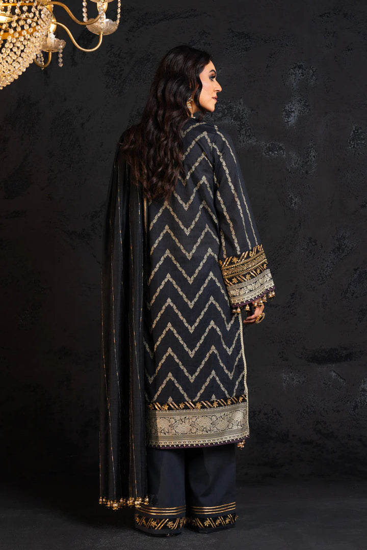 Alkaram | Spring Summer Festive 24 | Embroidered Dobby Black - Hoorain Designer Wear - Pakistani Ladies Branded Stitched Clothes in United Kingdom, United states, CA and Australia