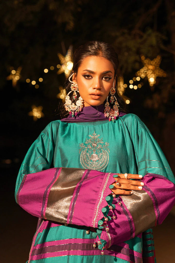 Alkaram | Spring Summer Festive 24 | Embroidered Yarn Dyed Teal - Hoorain Designer Wear - Pakistani Designer Clothes for women, in United Kingdom, United states, CA and Australia