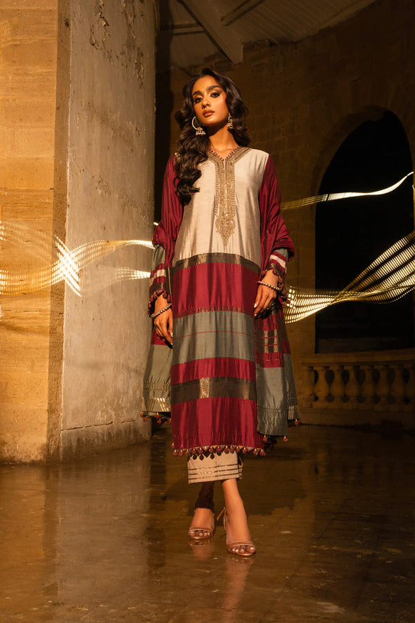 Alkaram | Spring Summer Festive 24 | Embroidered Yarn Dyed Beige - Hoorain Designer Wear - Pakistani Ladies Branded Stitched Clothes in United Kingdom, United states, CA and Australia