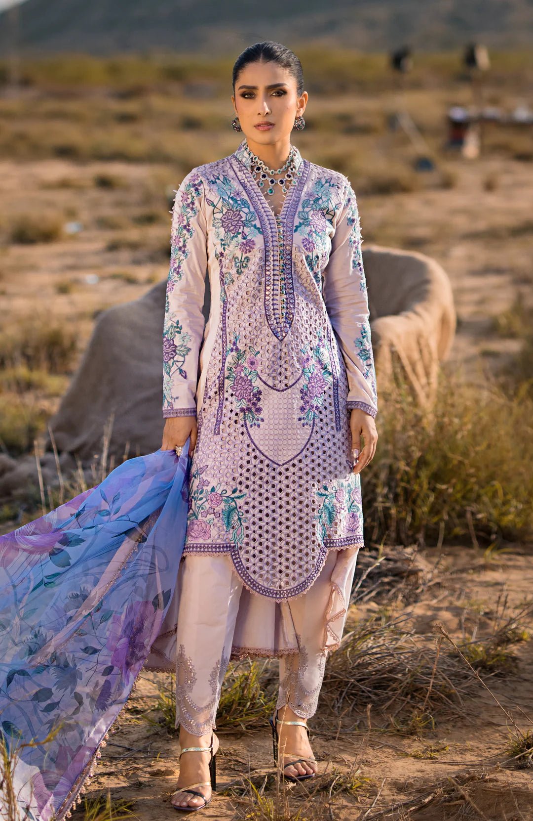 Alzohaib | Mahiymaan Luxury Lawn | MLL - Lavender Mist - Pakistani Clothes - Hoorain Designer Wear