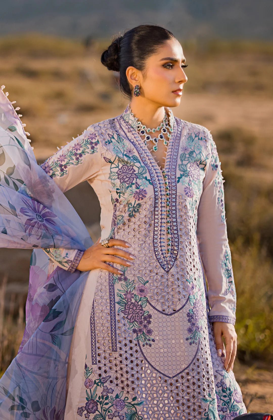 Alzohaib | Mahiymaan Luxury Lawn | MLL - Lavender Mist - Pakistani Clothes - Hoorain Designer Wear