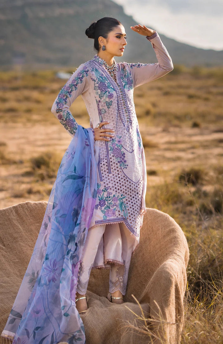 Alzohaib | Mahiymaan Luxury Lawn | MLL - Lavender Mist - Pakistani Clothes - Hoorain Designer Wear