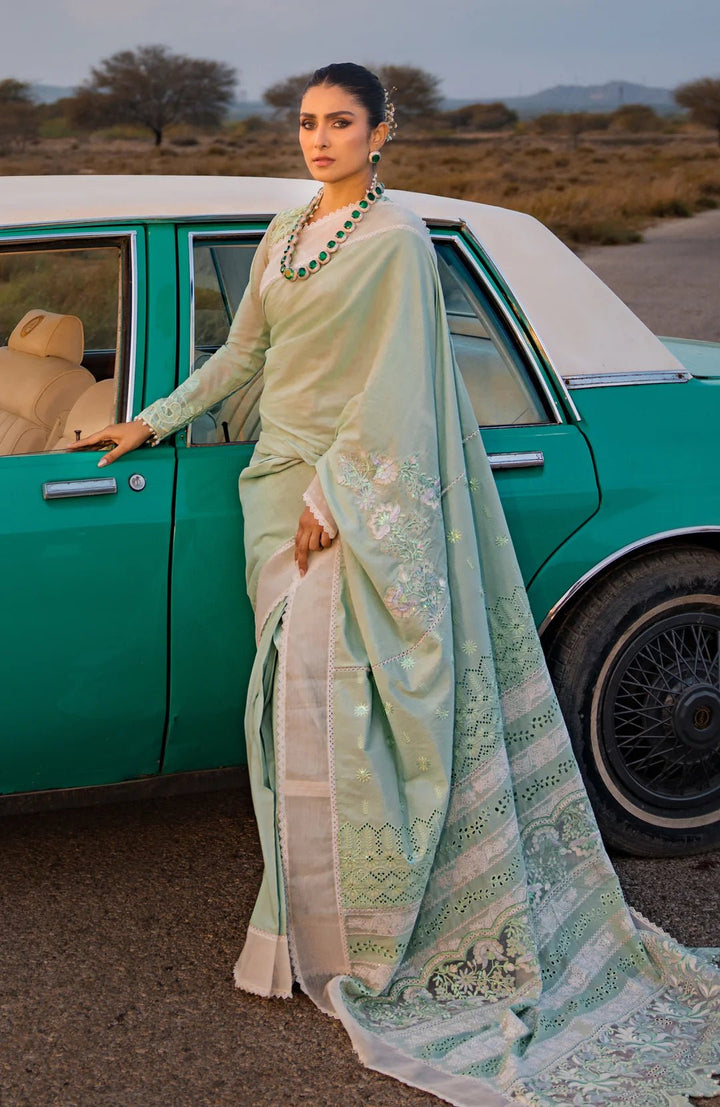 Alzohaib | Mahiymaan Luxury Lawn | MLL - Meadow Mint - Pakistani Clothes - Hoorain Designer Wear