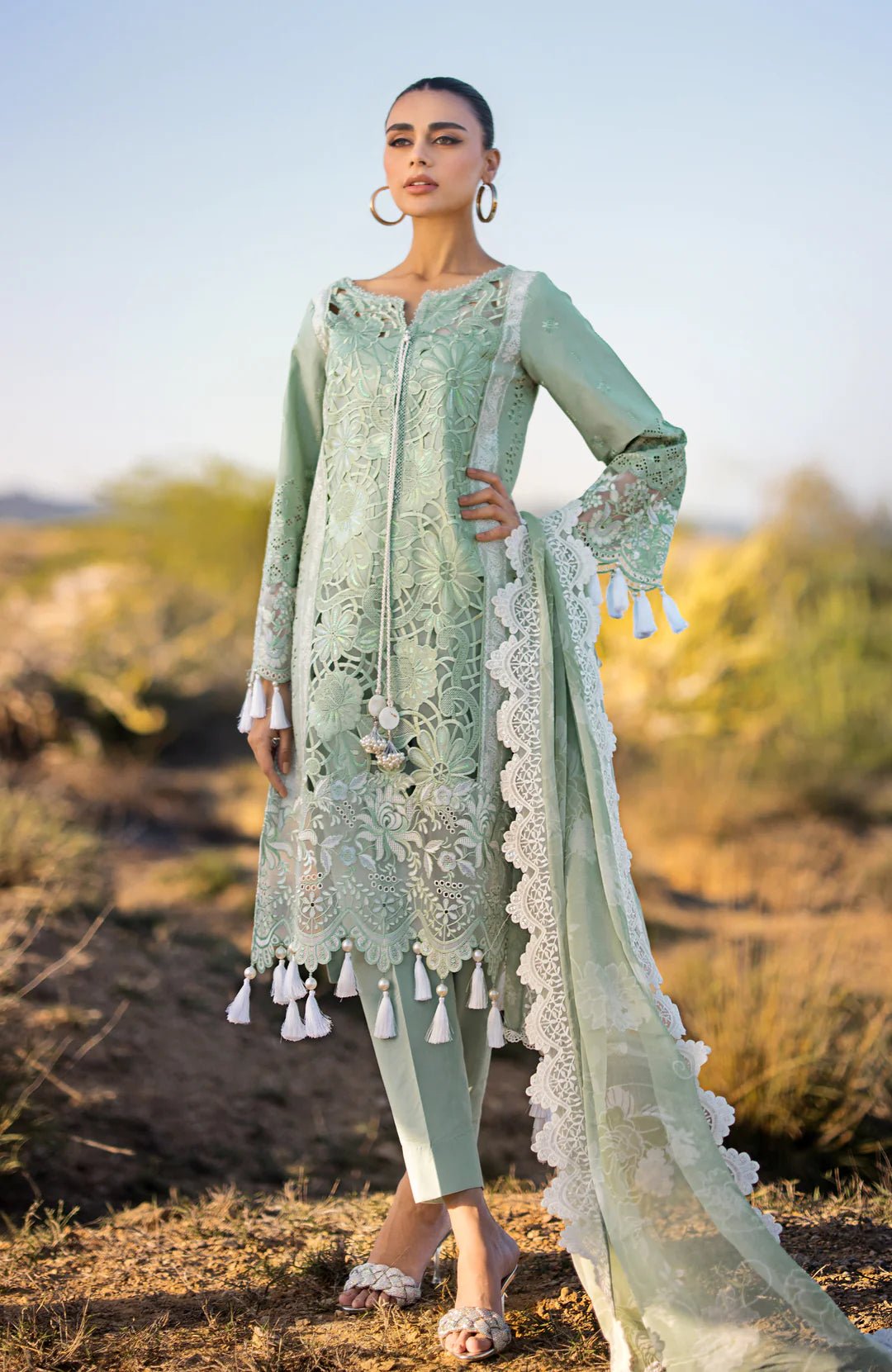 Alzohaib | Mahiymaan Luxury Lawn | MLL - Meadow Mint - Pakistani Clothes - Hoorain Designer Wear