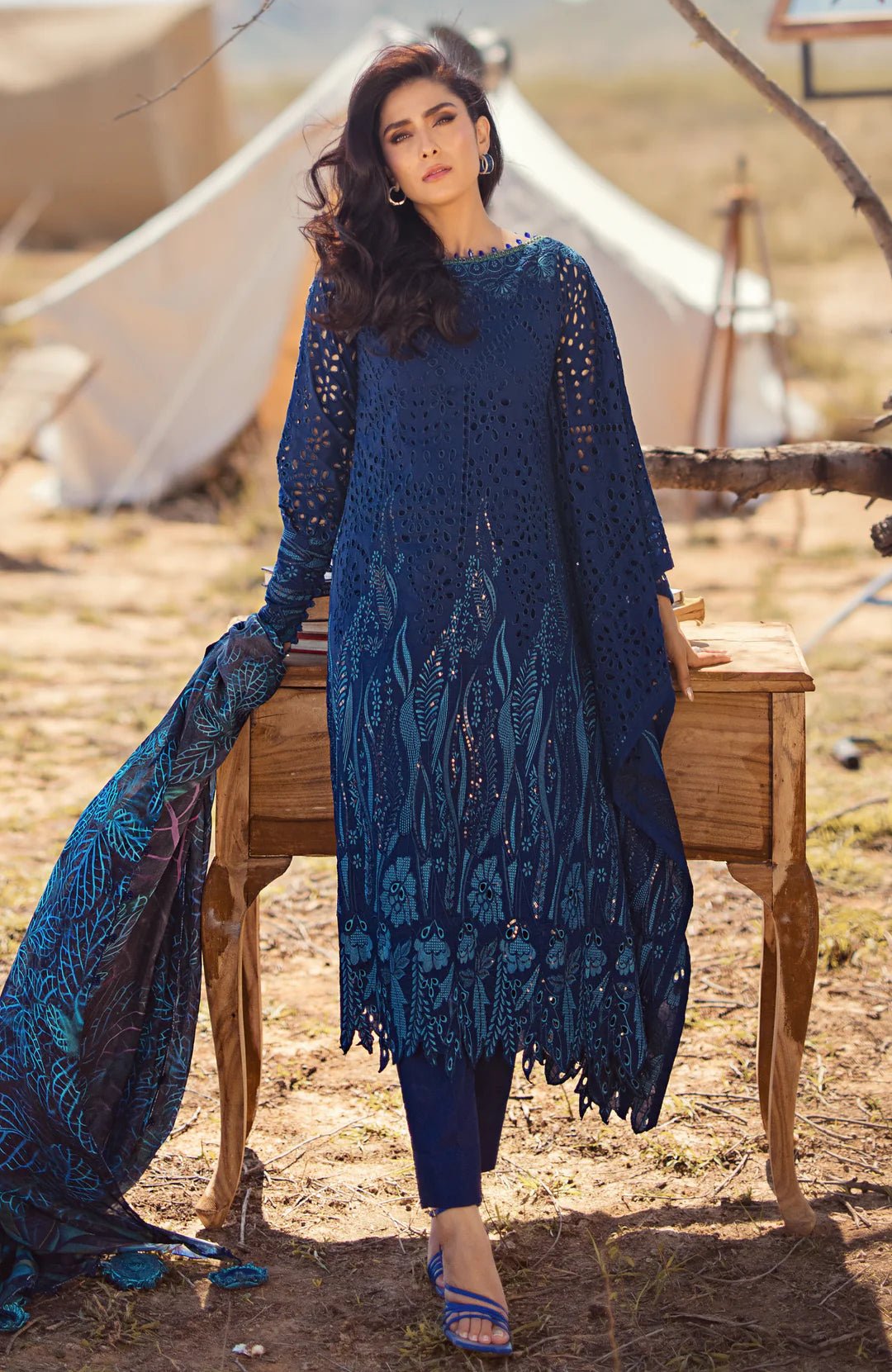 Alzohaib | Mahiymaan Luxury Lawn | MLL - Sapphire Shadow - Pakistani Clothes - Hoorain Designer Wear