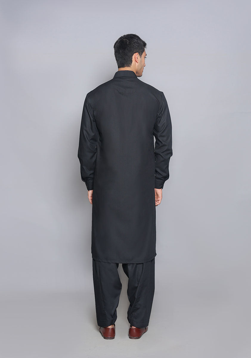 Pakistani Menswear | Amir Adnan - Basic Poly Viscose Pirat Black Classic Fit Suit - Pakistani Clothes for women, in United Kingdom and United States