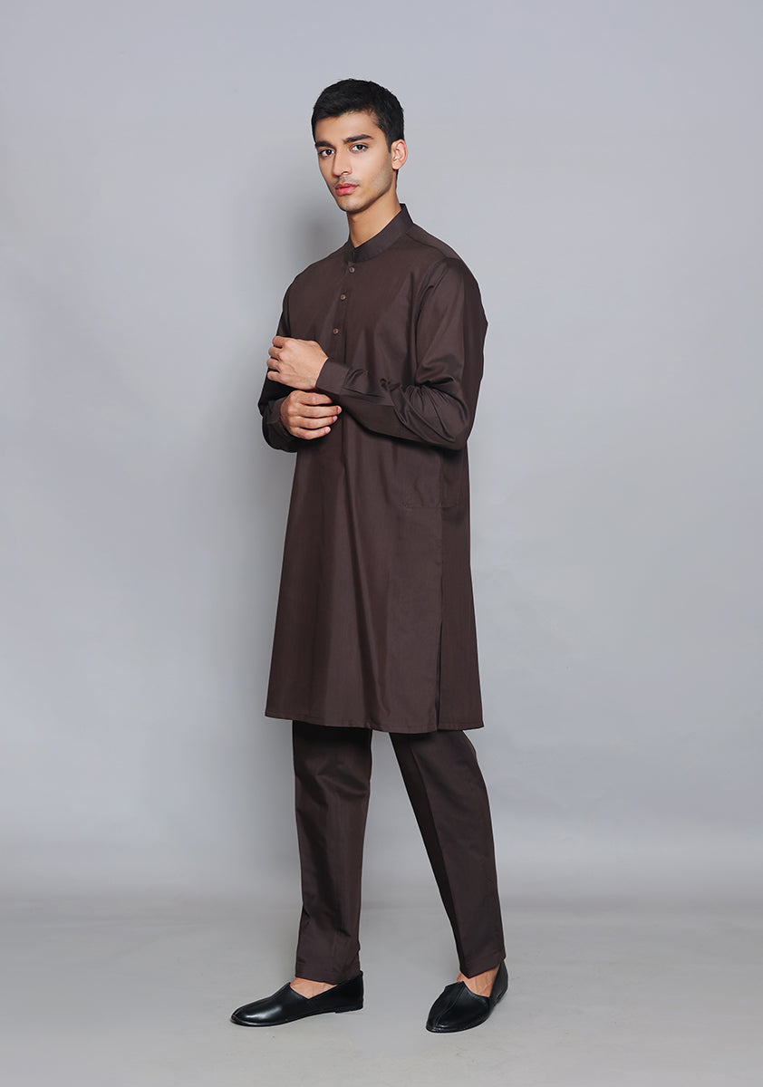 Pakistani Menswear | Amir Adnan - Basic Poly Viscose Coffee Been Slim Fit Suit - Pakistani Clothes for women, in United Kingdom and United States