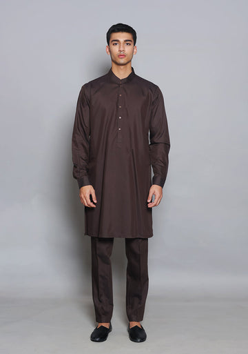 Pakistani Menswear | Amir Adnan - Basic Poly Viscose Coffee Been Slim Fit Suit - Pakistani Clothes for women, in United Kingdom and United States